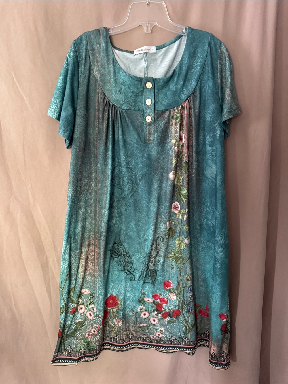 Women’s Teal Floral Short Sleeve Tunic Top